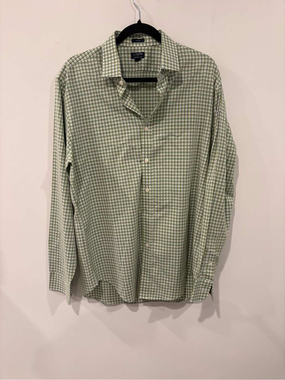 J. Crew Slim Performance Green Check Long-Sleeve Button-Up Shirt